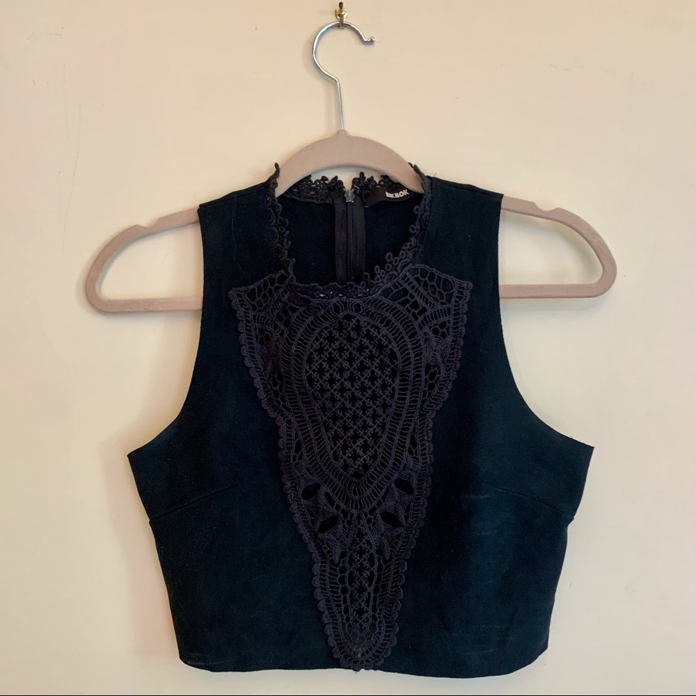 Bikbok faux suede crop top with lace size S
